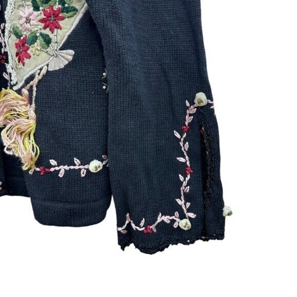 Victoria Jones Size M Christmas Sweater Cardigan Bell Sleeve Embellished Holiday - Picture 6 of 7